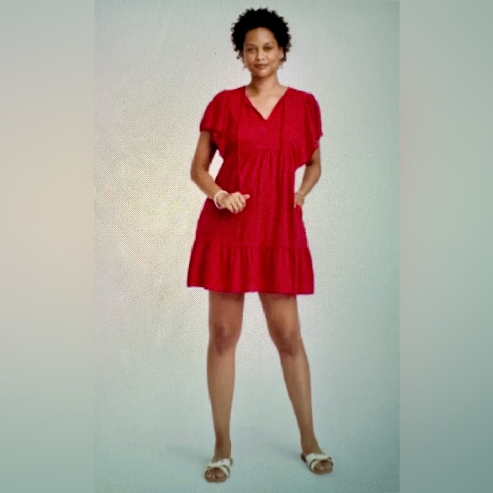Knox Rose Ruffle Short Sleeve A-Line Vibrant Red Dress - Women’s Large